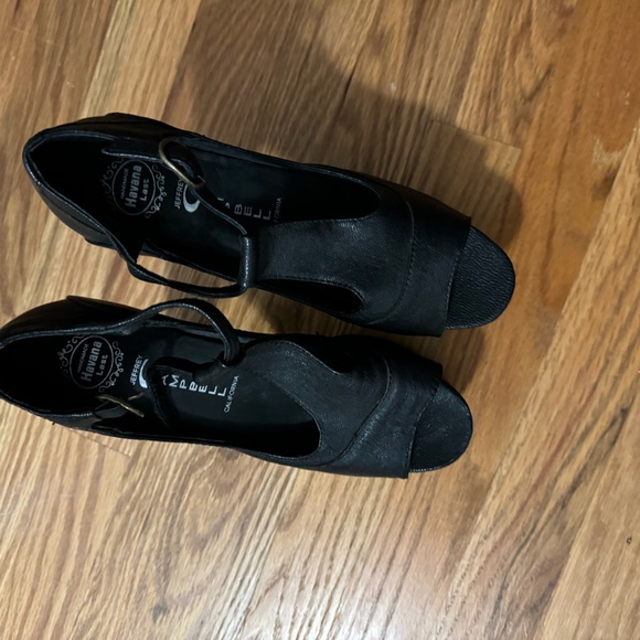 Jeffrey Campbell Black Leather Wood Platform High Heel Sandals Peep Toe - Picture 4 of 8